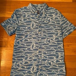 Vineyard vines boys size 16 WHALE shirt blue white short sleeve button down.